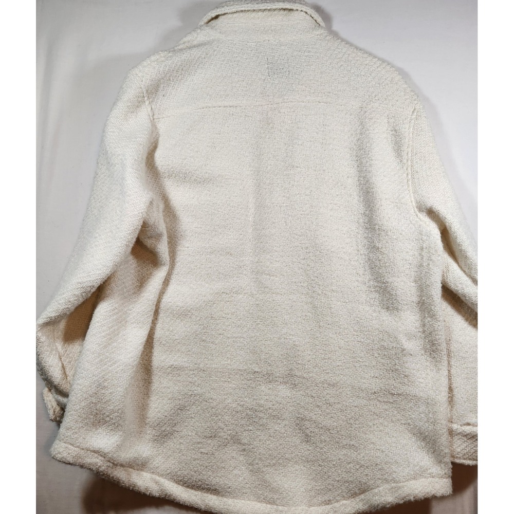 Denver Hayes Cream Herringbone Textured Shacket Button Up Shirt Jacket L - Picture 7 of 8